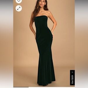 Lulu’s “All Love Emerald Green Velvet Strapless Mermaid Maxi Dress”